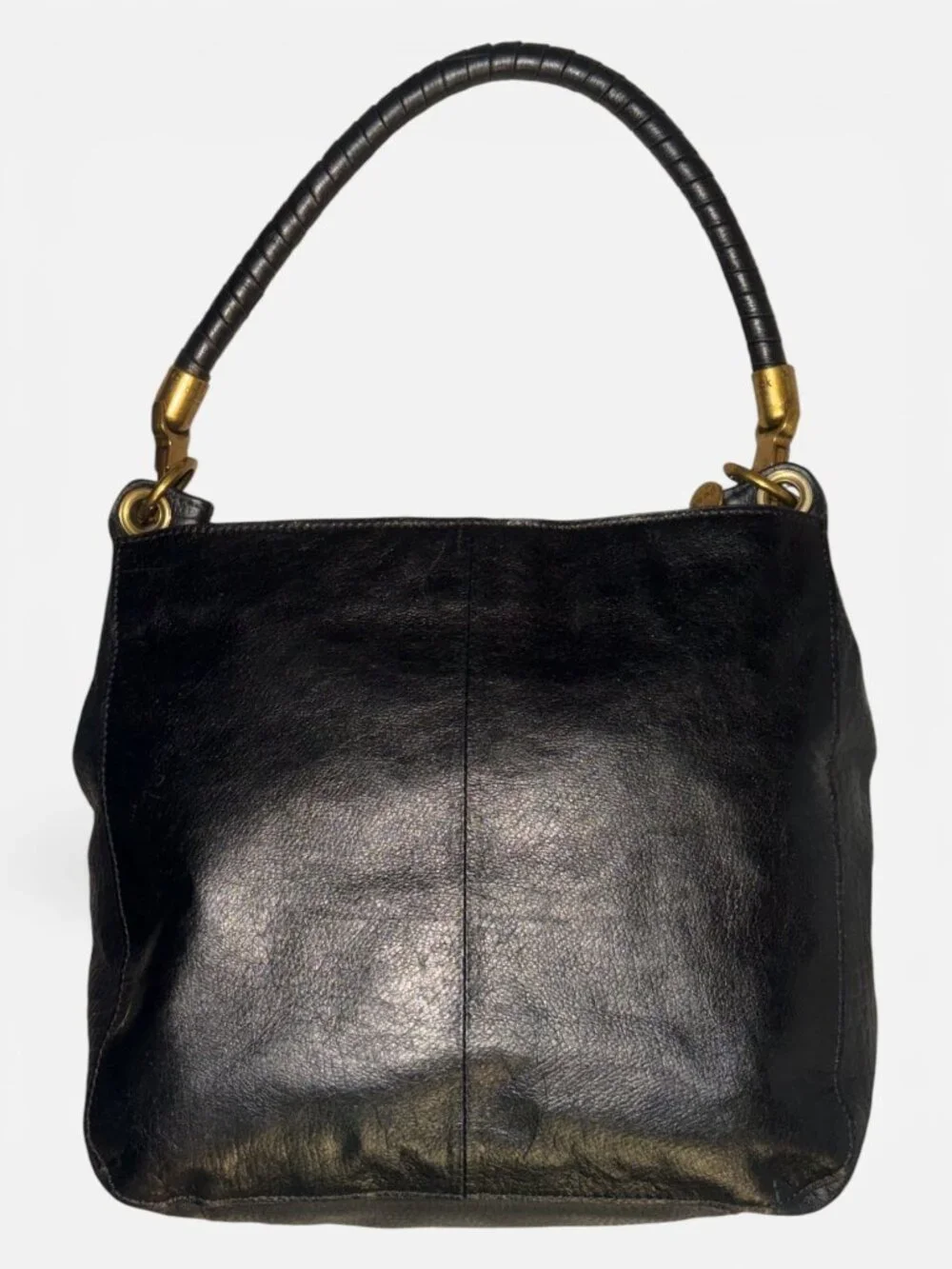The Sak Collective Estrada Demi Bag Black Leather Brass Whipstitch Shoulder Hobo - Picture 5 of 10
